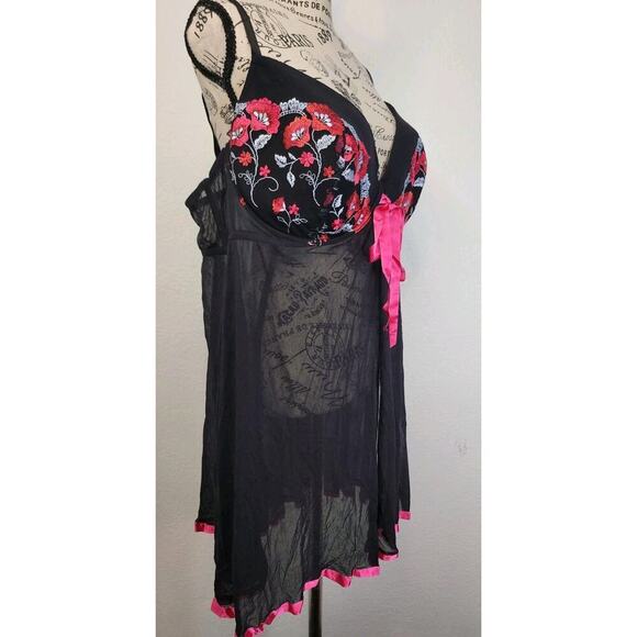 Lane Bryan Cacique Baby Doll Chemise Top 26/28 Black Floral Fairy Milkwife - Picture 3 of 7